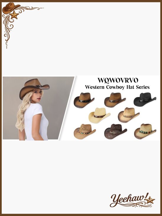 Straw Cowboy Hat Adjustable Brim Sun Protection UPF 30 Western Style main image 5
